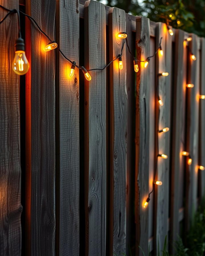 Rustic Pallet Fence with Lights - 25 Pallet Fence Ideas