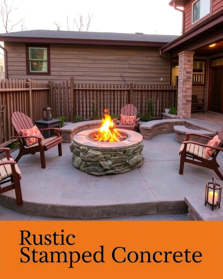 Rustic Stamped Concrete Patio with Stone Look Fire Pit - 25 Stamped Concrete Patio With Fire Pit Ideas