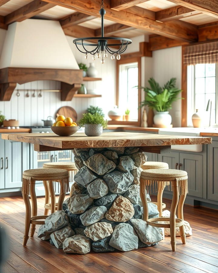 Rustic Stone Base - 25 Rustic Kitchen Island Ideas