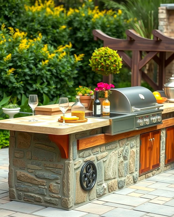 Rustic Stone Finished Island - 25 Outdoor Kitchen Island Ideas