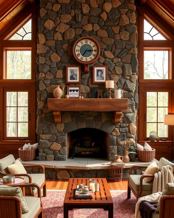 Rustic Stone Fireplace - 25 Sunroom With Fireplace Ideas