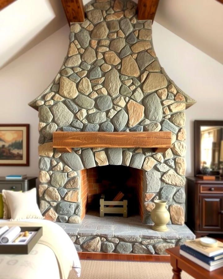 Rustic Stone Fireplace - 30 Bedroom Fireplace Ideas