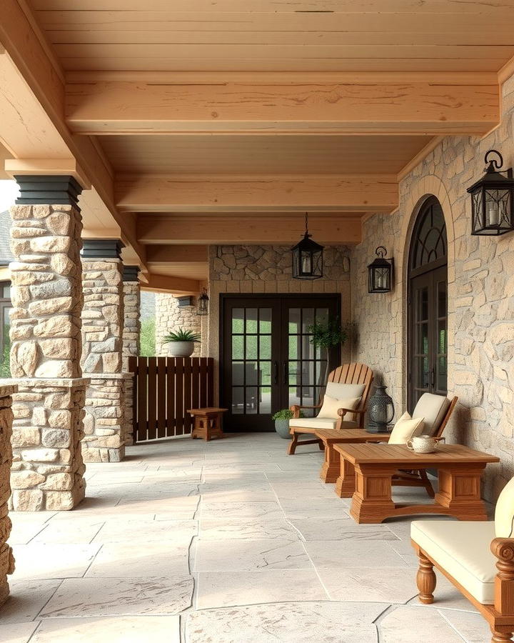 Rustic Stone Flooring - 30 Large Front Porch Ideas