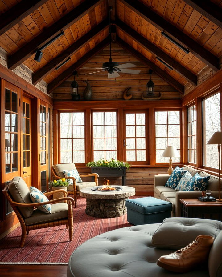 Rustic Sunroom and Wooden Deck - 25 Sunroom and Deck Combo Ideas