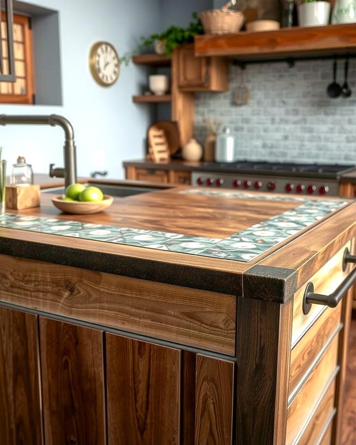 Rustic Tile Inlay - 25 Rustic Kitchen Island Ideas