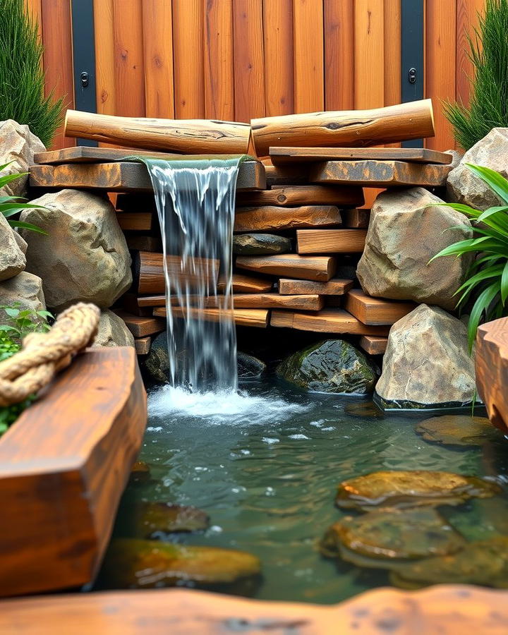 Rustic Timber Waterfall - 25 Small Pool Waterfall Ideas