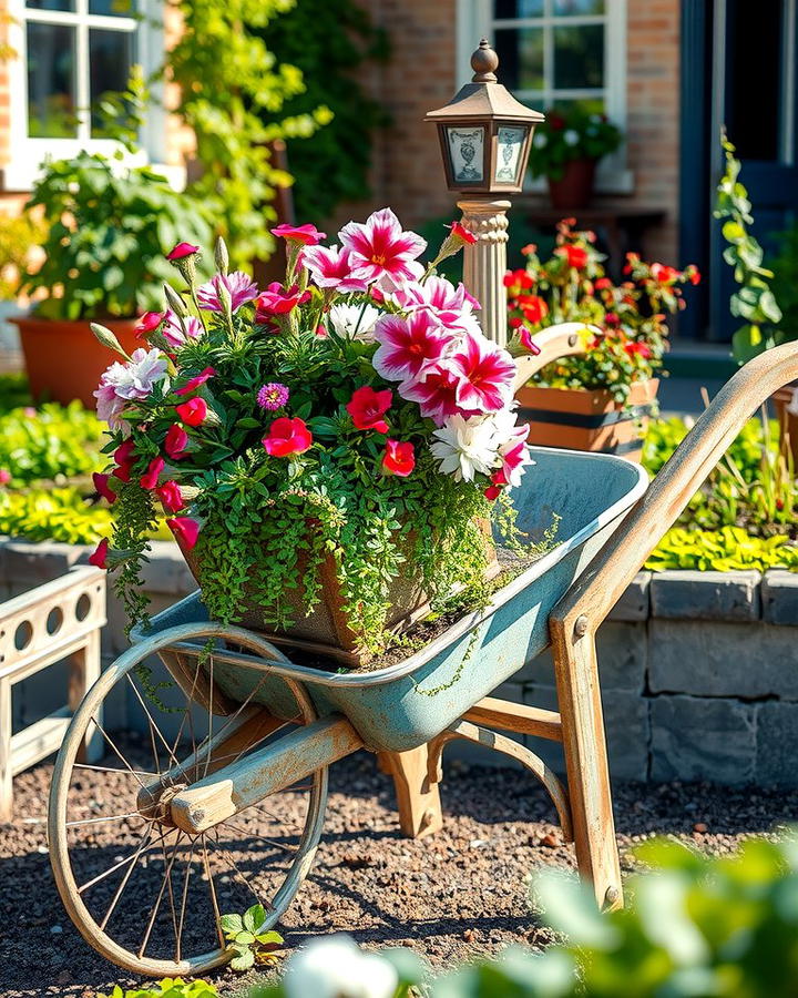 Rustic Wheelbarrow Planter - 25 Vintage Garden Ideas