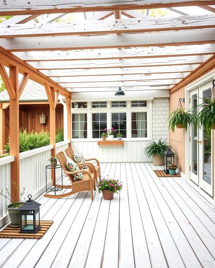 Rustic White Deck with Wooden Accents - 25 White Deck Ideas