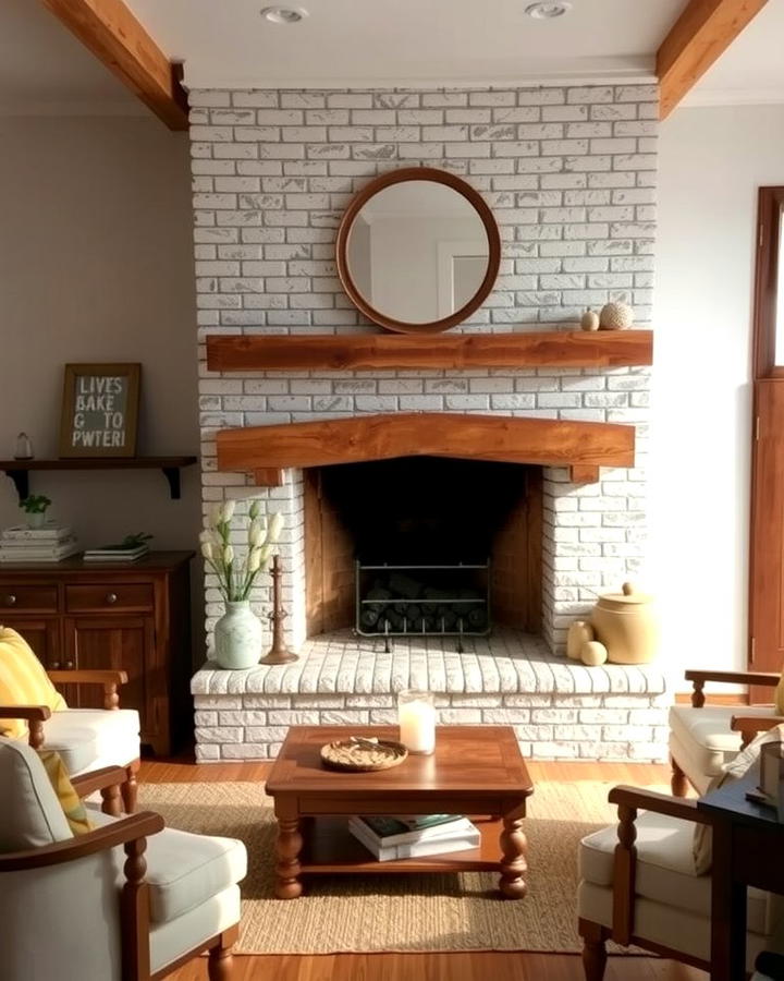 Rustic Whitewashed Brick Fireplace - 25 White Fireplace Ideas