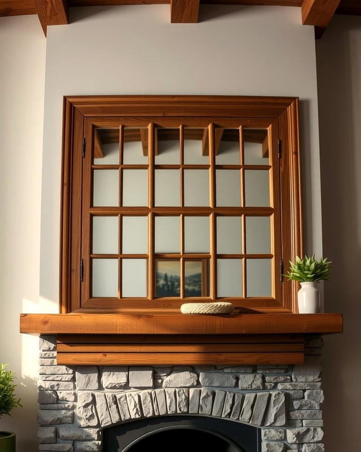 Rustic Windowpane Mirror - 25 Mirror Over Fireplace Ideas