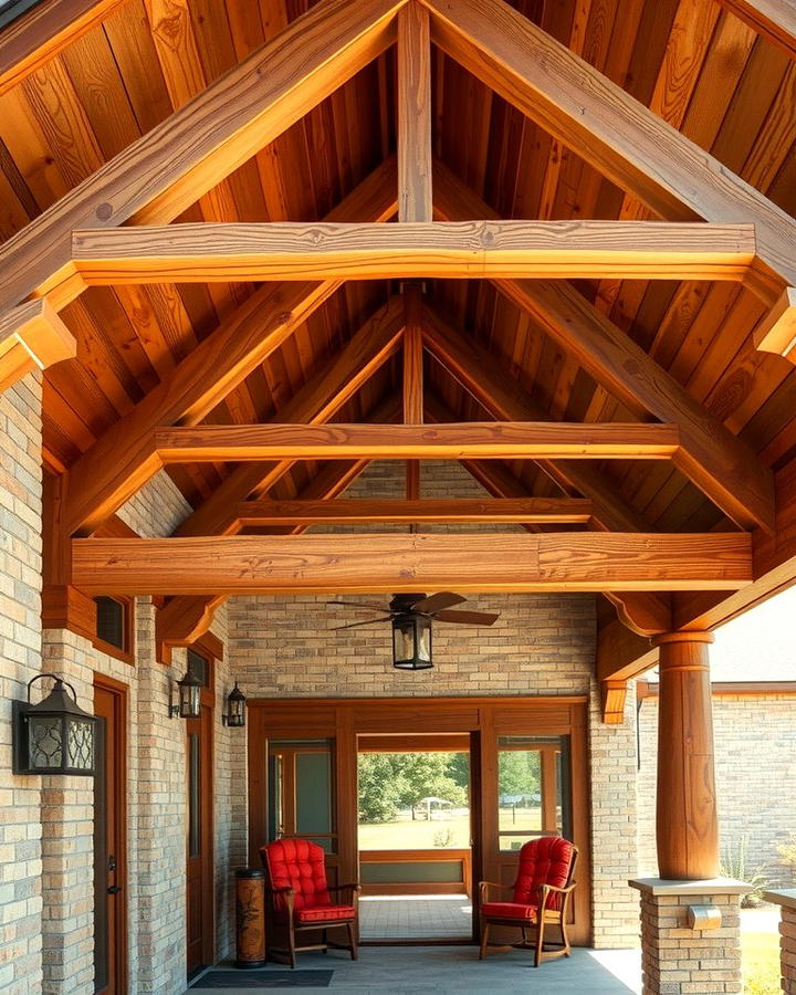 Rustic Wood Beamed Gable Porch - 25 Open Gable Porch Ideas