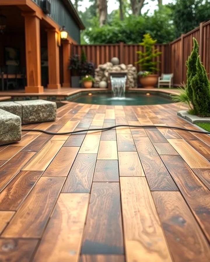 Rustic Wood Plank Stamped Concrete - 25 Stamped Concrete Pool Deck Ideas