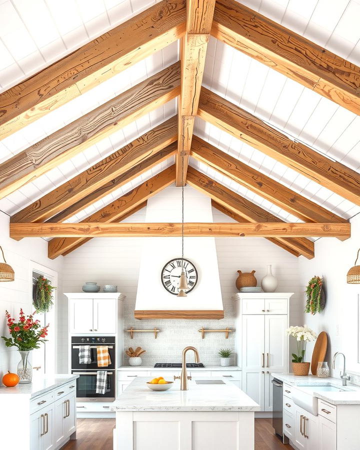 Rustic Wooden Beams - 30 White Farmhouse Kitchen Ideas