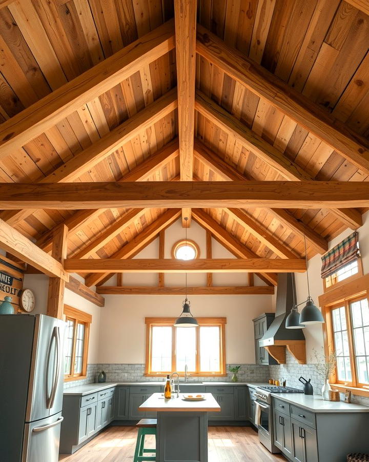 Rustic Wooden Beams for a Cozy Ambiance - 25 Vaulted Ceiling Kitchen Ideas