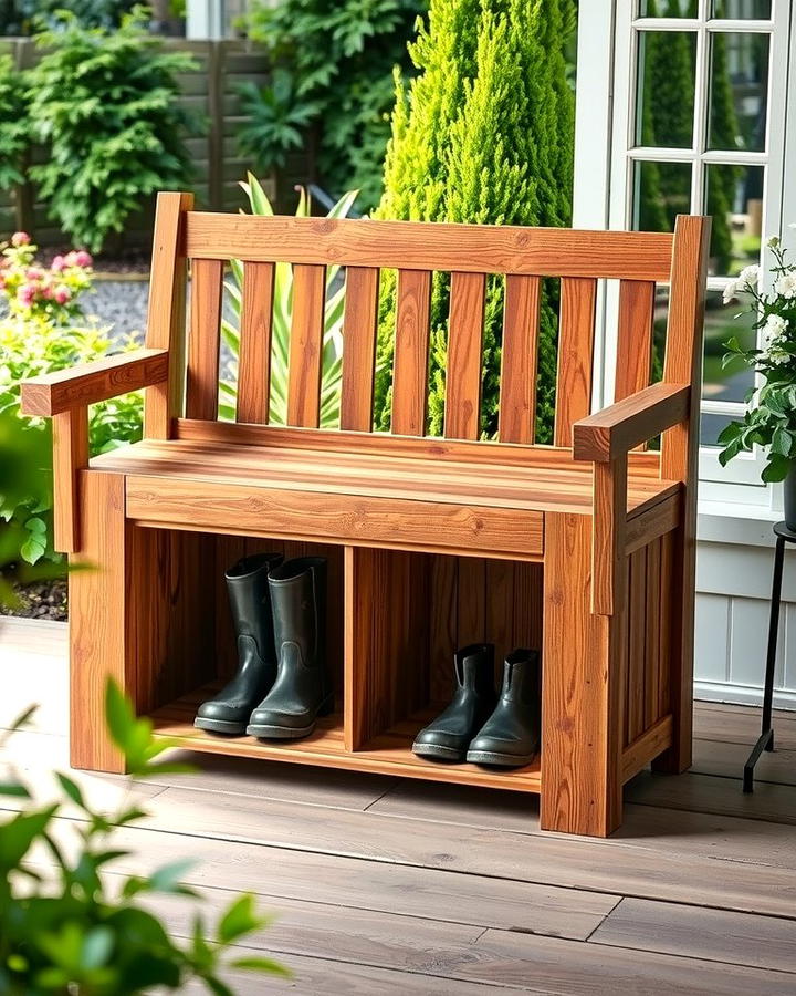 Rustic Wooden Bench with Storage - 25 Outdoor Shoe Storage Ideas