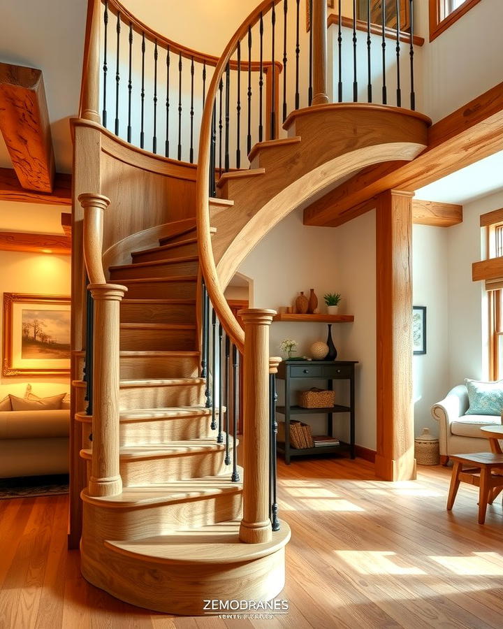 Rustic Wooden Charm - 30 Curved Staircase Ideas