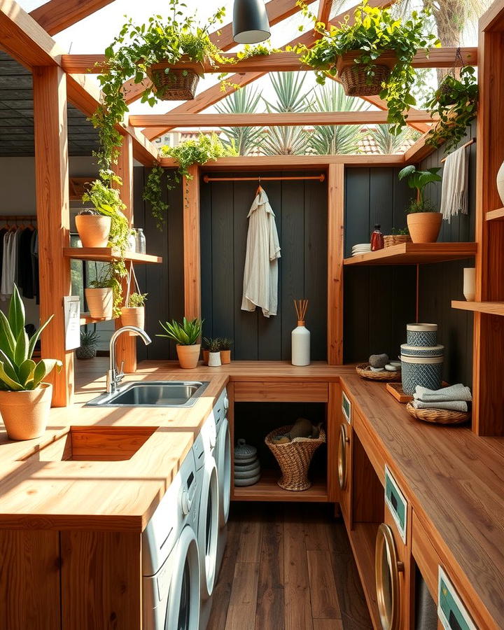 Rustic Wooden Countertops - 25 Outdoor Laundry Area Design Ideas