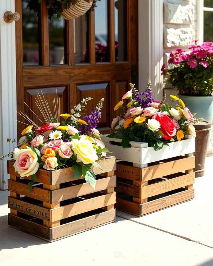 Rustic Wooden Crates - 25 Summer Front Door Decor Ideas