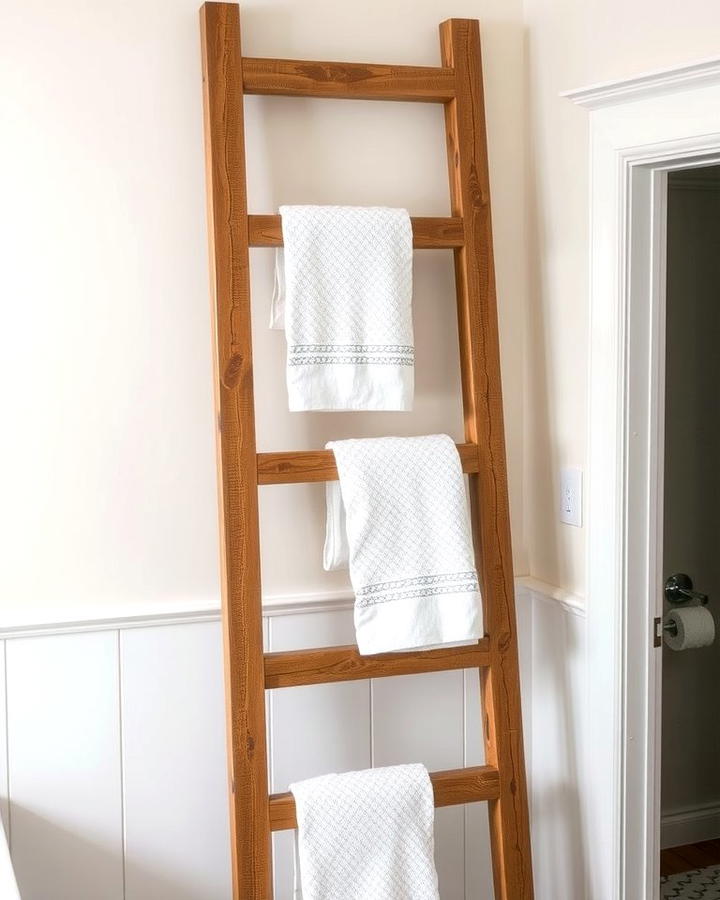 Rustic Wooden Ladder Display - 25 Towel Display Ideas