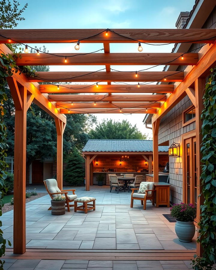 Rustic Wooden Pergola - 30 Farmhouse Patio Ideas