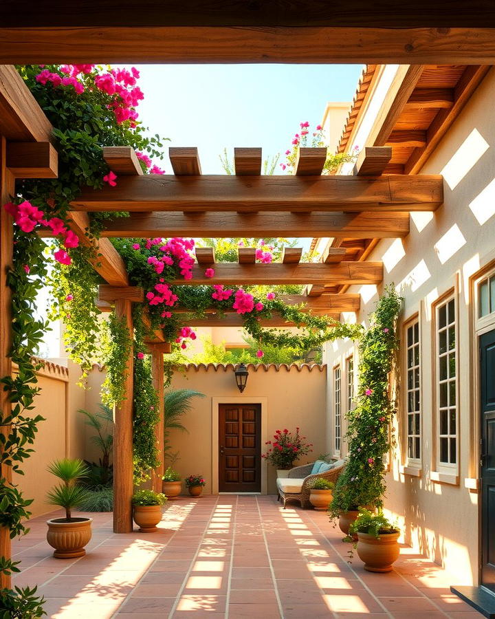 Rustic Wooden Pergola for Shade - 25 spanish style patio ideas