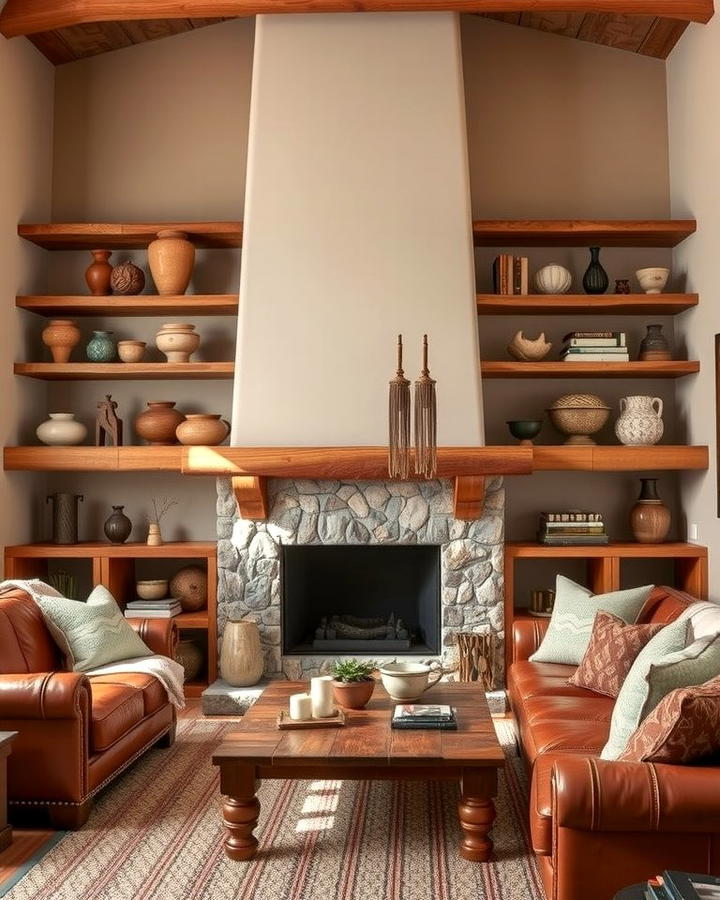 Rustic Wooden Shelves - 25 Southwest Living Room Ideas