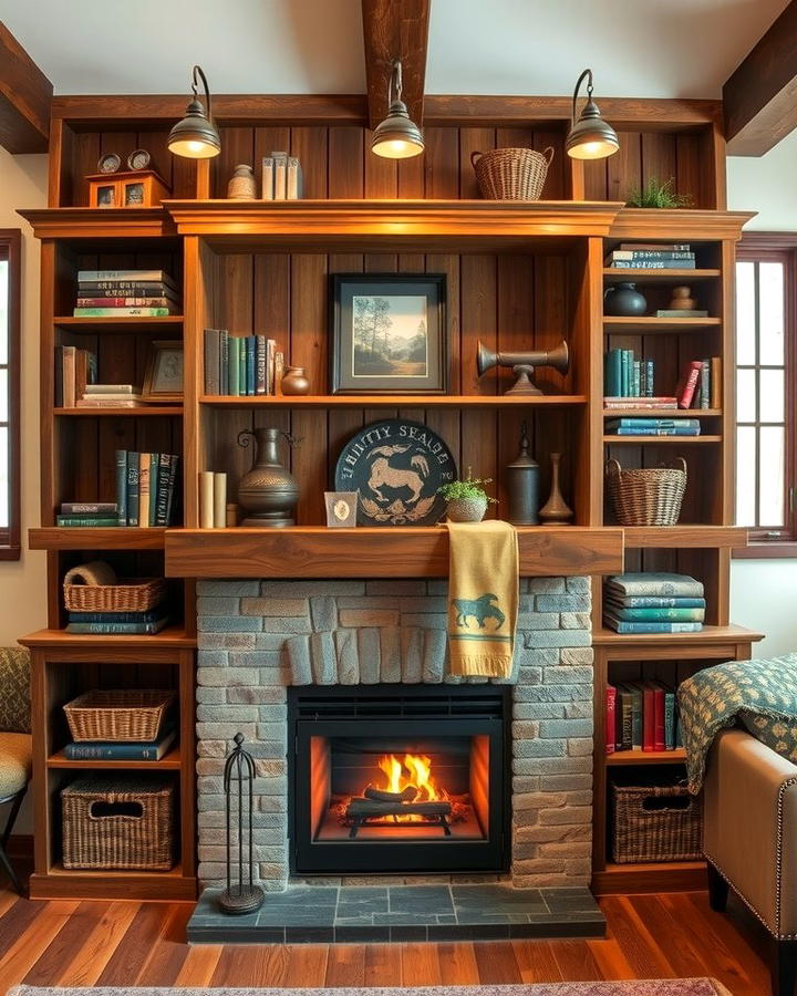 Rustic Wooden Shelves for a Cozy Feel - 30 Fireplace With Bookshelves