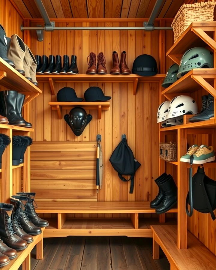 Rustic Wooden Shelving - 30 Tack Room Ideas