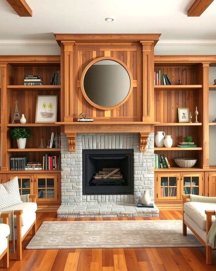 Rustic Wooden Shelving Surrounds - 30 Fireplace Built-in Ideas