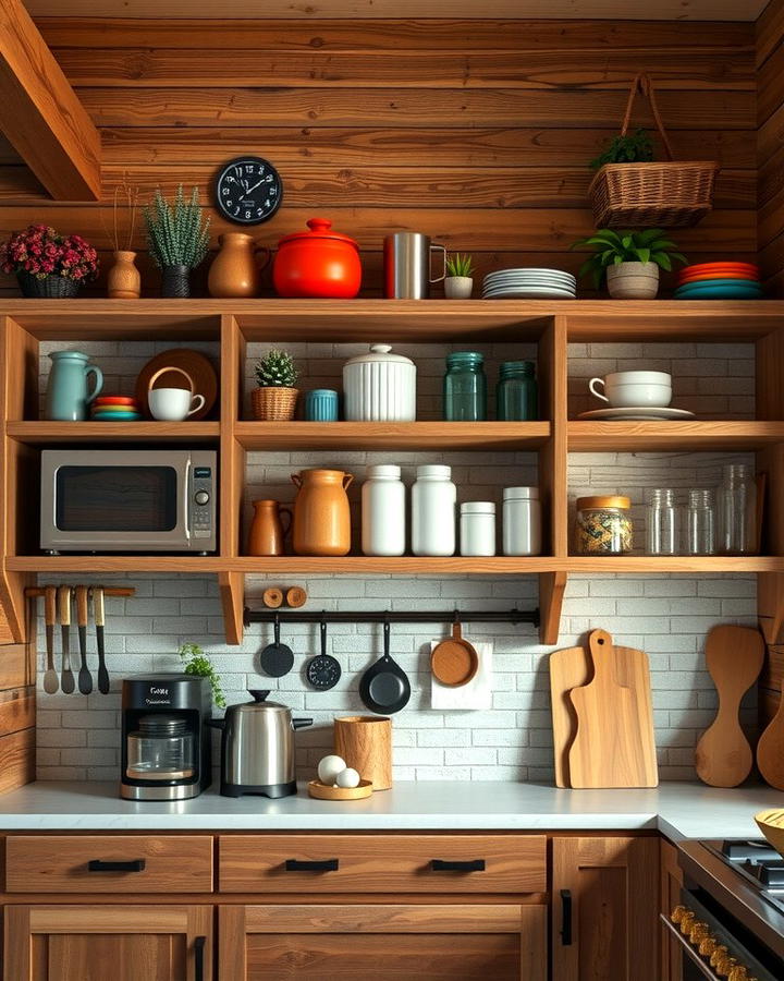 Rustic Wooden Shelving - 25 Mountain House Kitchen Ideas