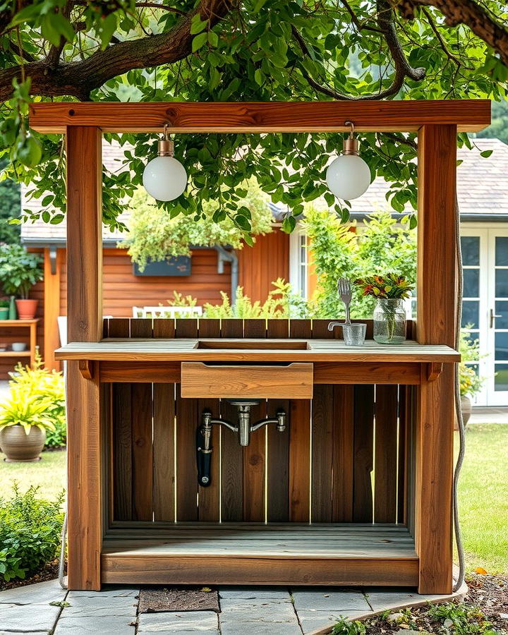 Rustic Wooden Sink Station - 25 outdoor sink ideas