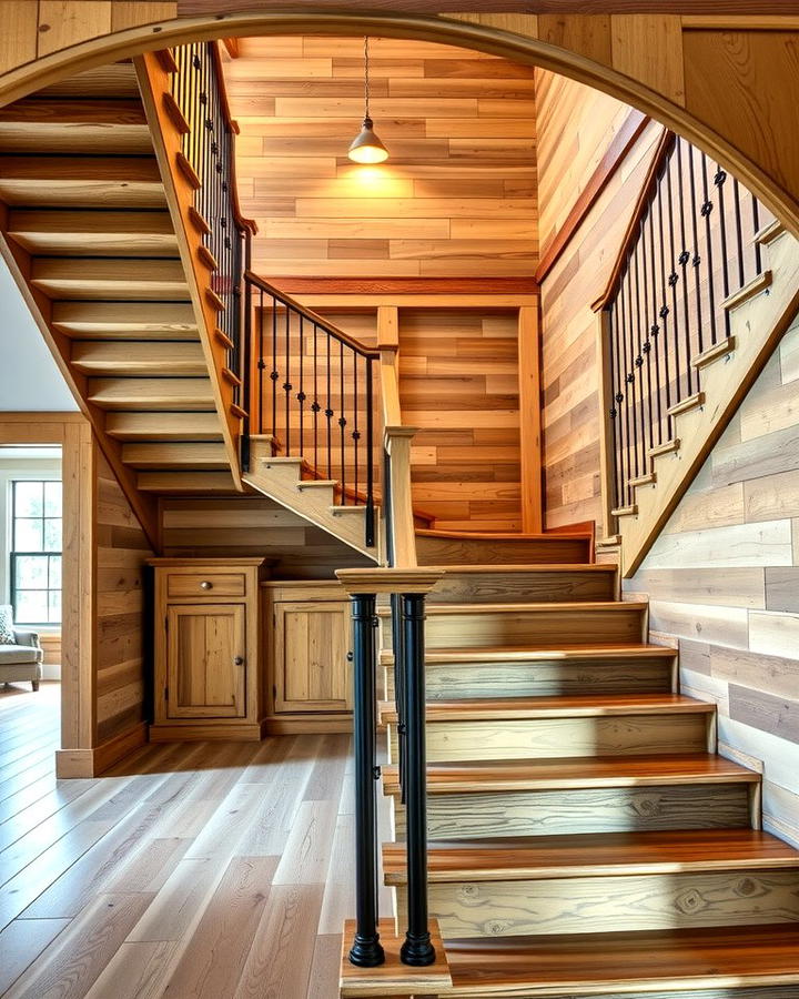 Rustic Wooden Stairs with Iron Railings - 30 Open Staircase Ideas