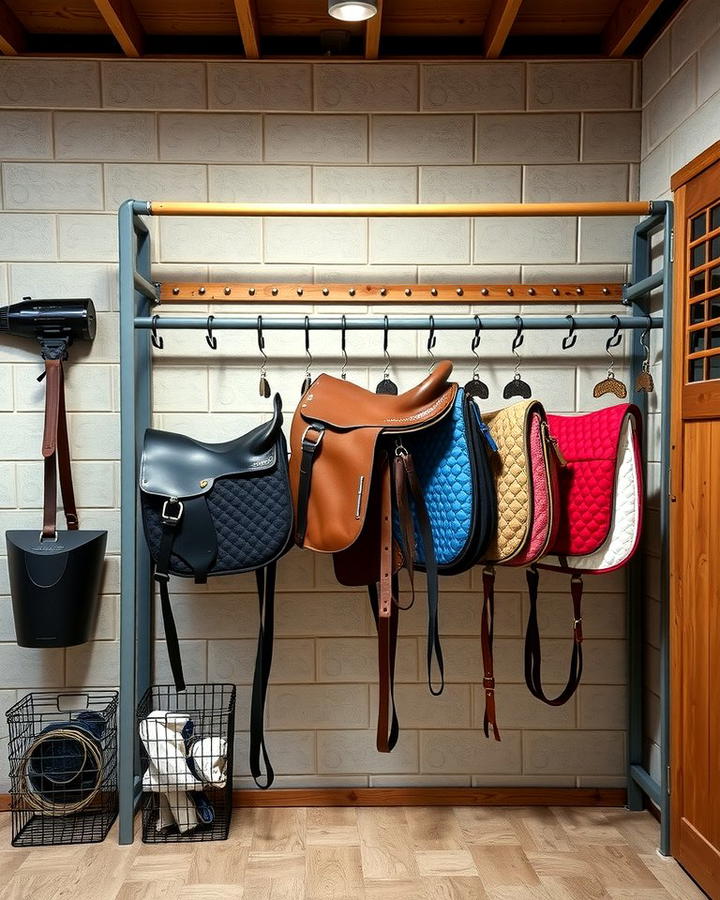 Saddle Pad Storage Rack - 30 Tack Room Ideas