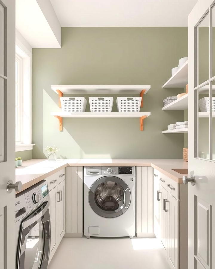 Sage Green Accent Wall for Subtle Charm - 25 Sage Green Laundry Room Ideas