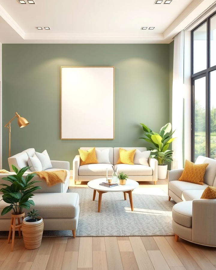 Sage Green Accent Wall with Cream Furnishings - 25 sage green and cream living room ideas