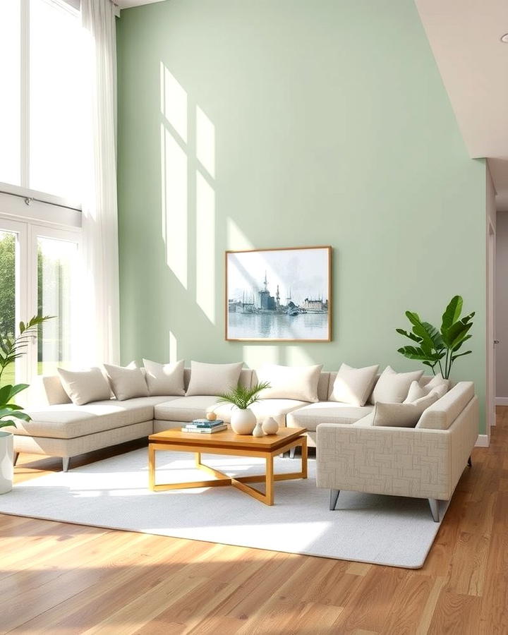 Sage Green Accent Wall with Cream Furniture - 25 sage green and cream living room ideas