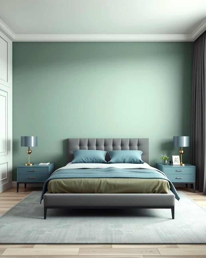 Sage Green Accent Wall with Grey Furniture 2 - 25 Sage Green and Grey Bedroom Ideas