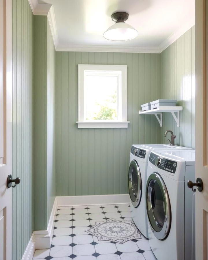 Sage Green Beadboard Walls for a Classic Look - 25 Sage Green Laundry Room Ideas