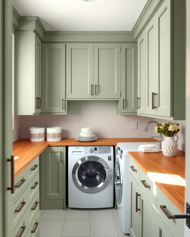 Sage Green Cabinets - 25 Sage Green Laundry Room Ideas