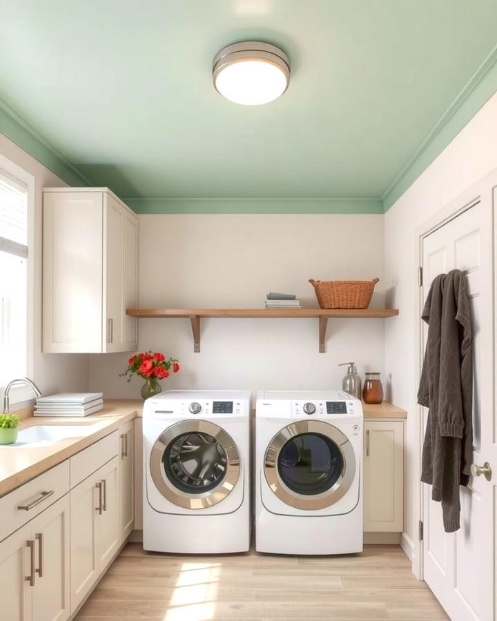 Sage Green Ceiling for an Unexpected Pop - 25 Sage Green Laundry Room Ideas