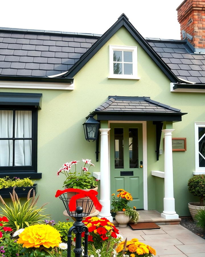 Sage Green Cottage with Black Trim - 25 Sage Green House With Black Trim Ideas