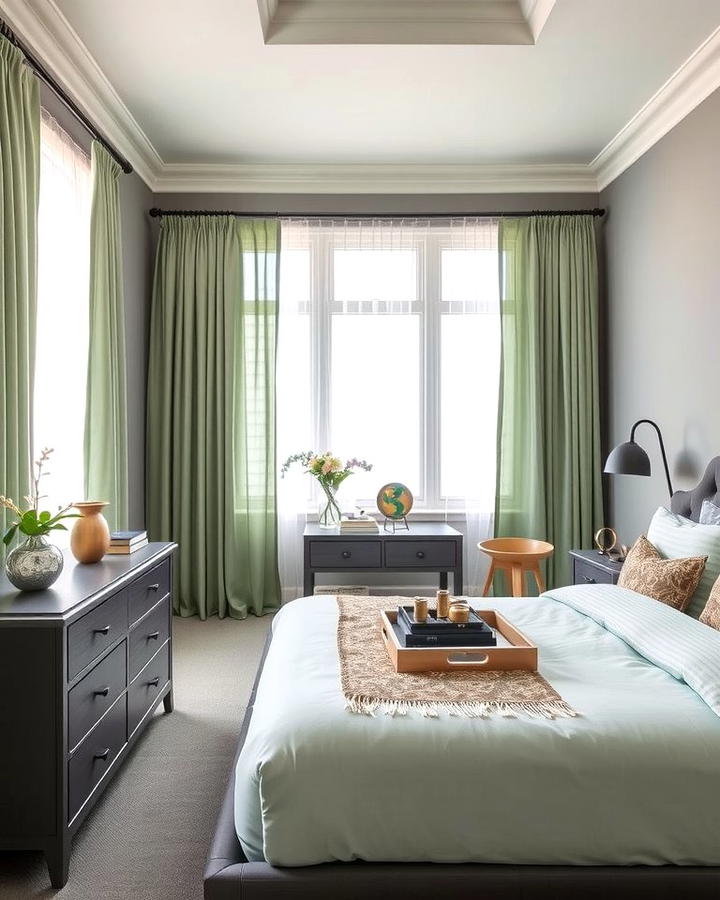 Sage Green Curtains with Grey Walls - 25 Sage Green and Grey Bedroom Ideas