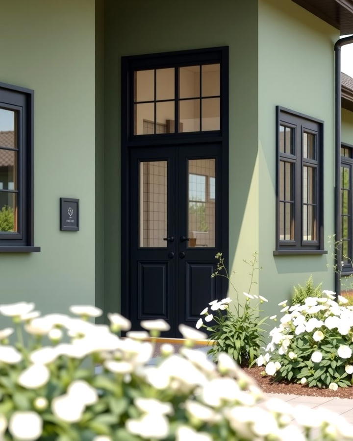 Sage Green Exterior with Black Window Frames - 25 Sage Green House With Black Trim Ideas