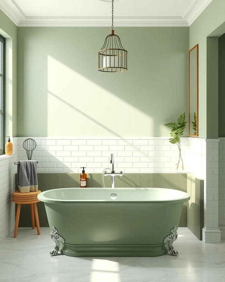 Sage Green Freestanding Bathtub - 25 Sage Green Bathroom Ideas