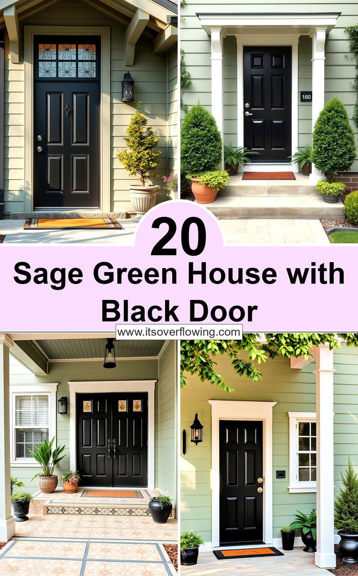 Sage Green House With Black Door Design Ideas