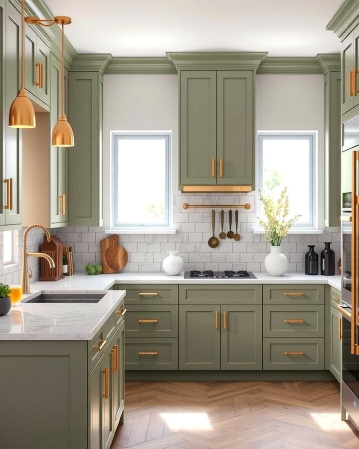 Sage Green Kitchen Cabinets with Gold Accents - 25 Sage Green Kitchen Ideas