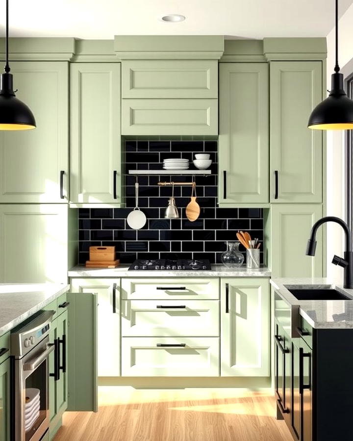 Sage Green Kitchen with Black Details - 25 Sage Green Kitchen Ideas