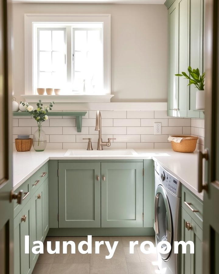 Sage Green Laundry Sink for a Functional Accent - 25 Sage Green Laundry Room Ideas