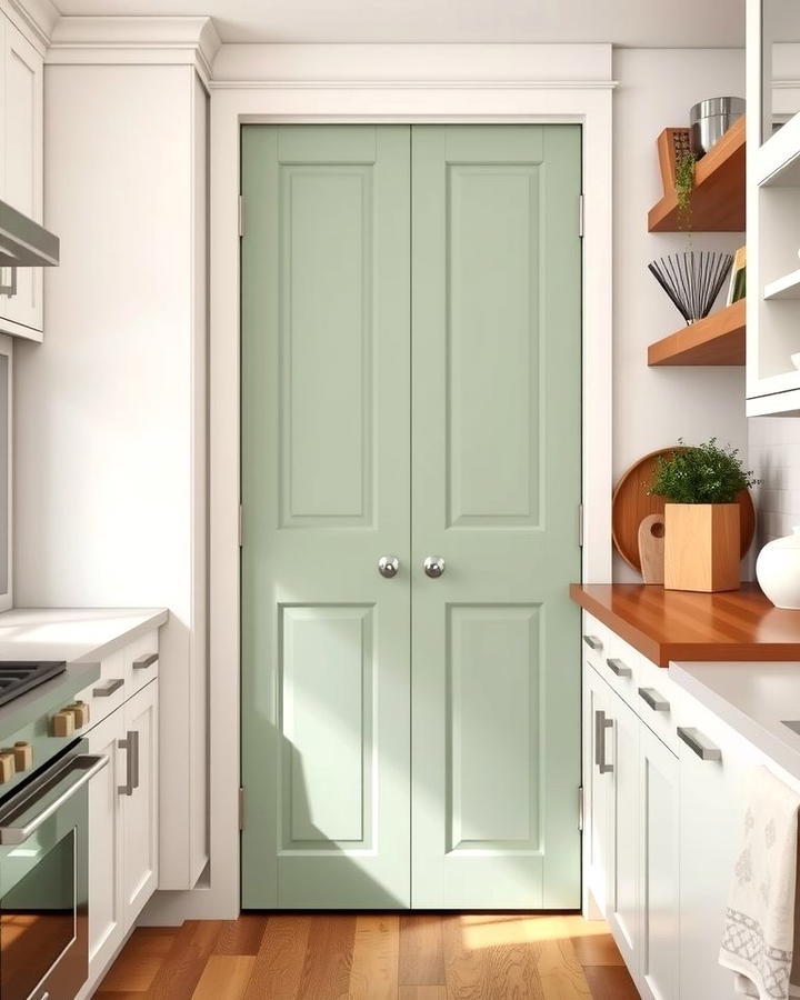 Sage Green Pantry Doors for a Pop of Color - 25 Sage Green Kitchen Ideas