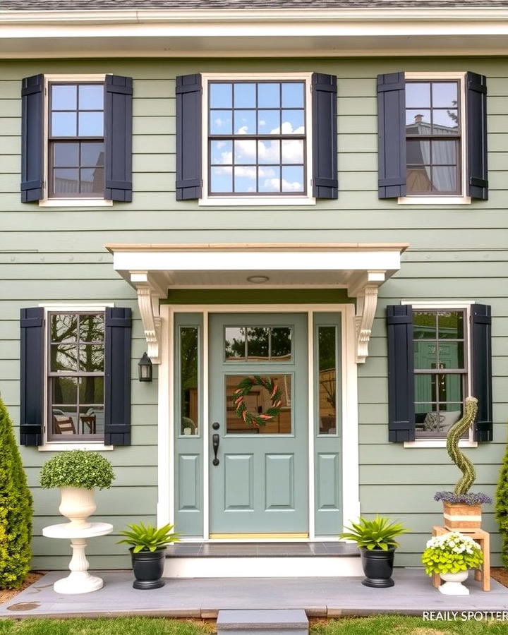 Sage Green Siding with Black Shutters - 25 Sage Green House With Black Trim Ideas